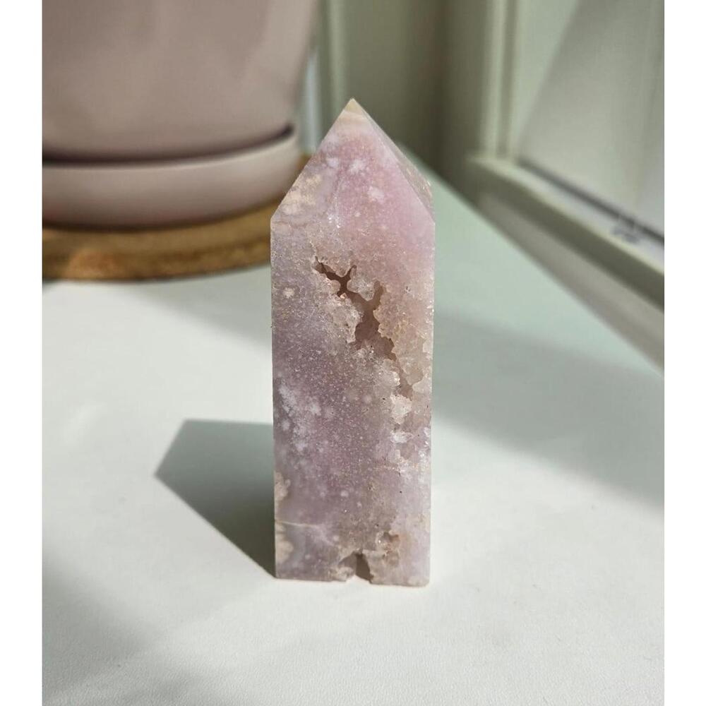 Pink Druzy Flower Agate Tower